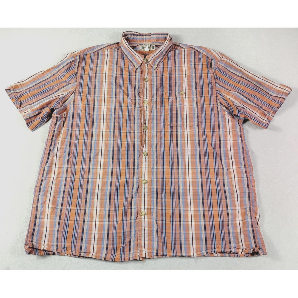 Duluth Trading Co Shirt Mens XL Orange Plaid Short Sleeve Button Up Summer